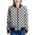 Shadow Grey And White Gingham Print Women's Bomber Jacket