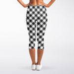 Shadow Grey And White Gingham Print Women's Capri Leggings