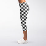 Shadow Grey And White Gingham Print Women's Capri Leggings