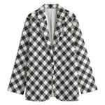 Shadow Grey And White Gingham Print Women's Cotton Blazer