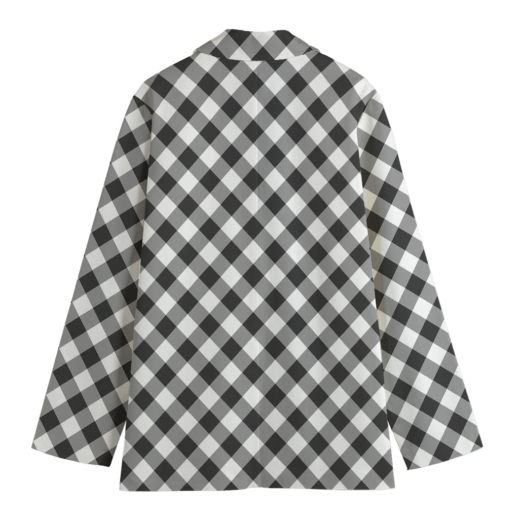 Shadow Grey And White Gingham Print Women's Cotton Blazer