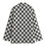 Shadow Grey And White Gingham Print Women's Cotton Blazer