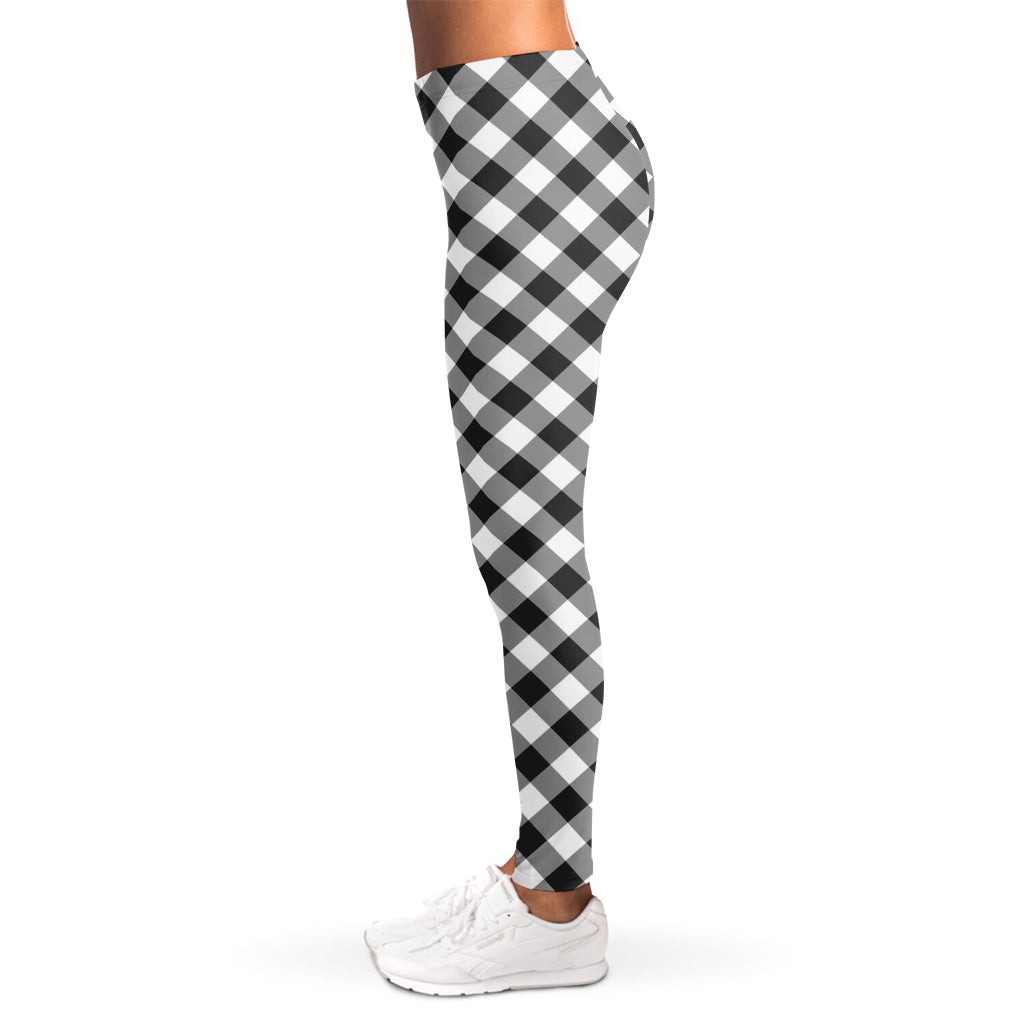 Shadow Grey And White Gingham Print Women's Leggings
