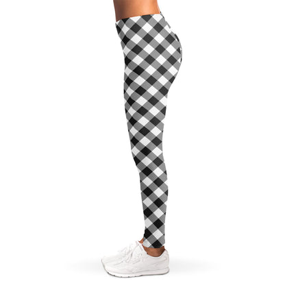 Shadow Grey And White Gingham Print Women's Leggings