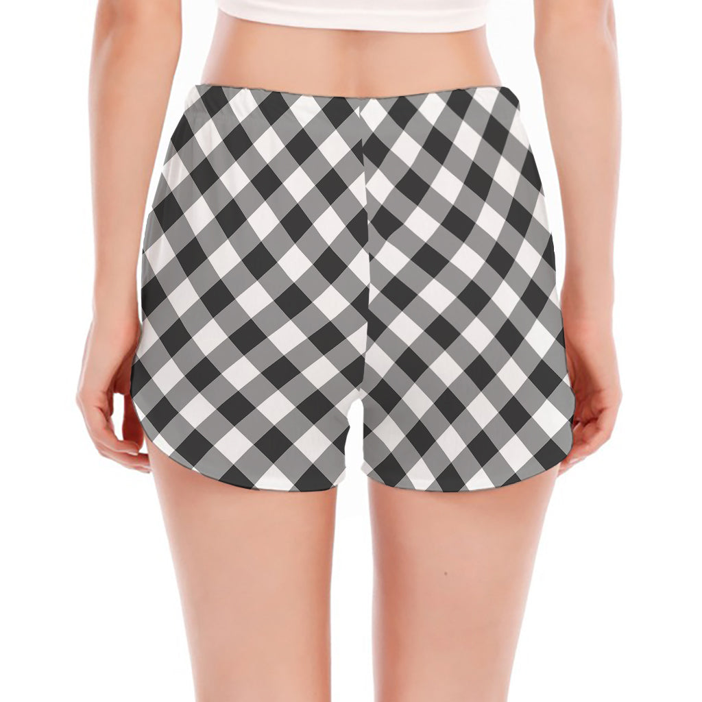 Shadow Grey And White Gingham Print Women's Split Running Shorts