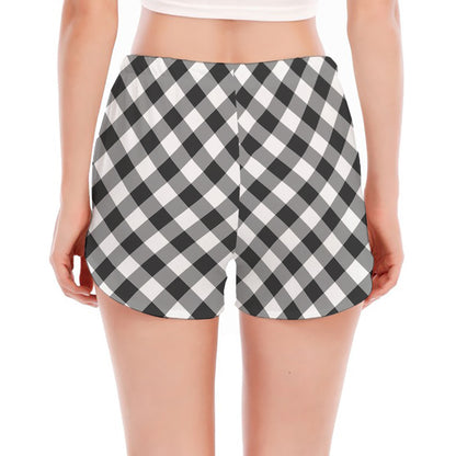 Shadow Grey And White Gingham Print Women's Split Running Shorts