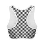 Shadow Grey And White Gingham Print Women's Sports Bra