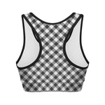 Shadow Grey And White Gingham Print Women's Sports Bra
