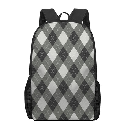 Shadow Grey Argyle Pattern Print 17 Inch Backpack