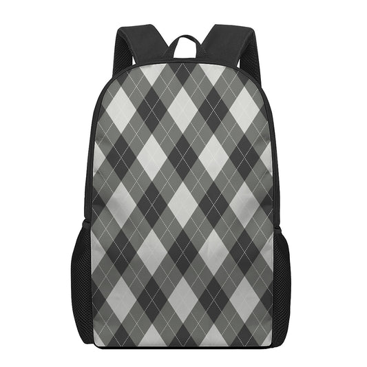 Shadow Grey Argyle Pattern Print 17 Inch Backpack