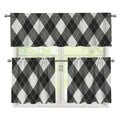 Shadow Grey Argyle Pattern Print 3 Piece Kitchen Curtains
