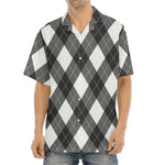 Shadow Grey Argyle Pattern Print Aloha Shirt