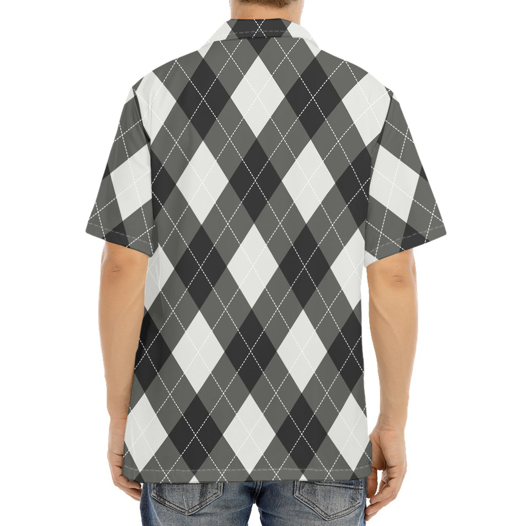 Shadow Grey Argyle Pattern Print Aloha Shirt