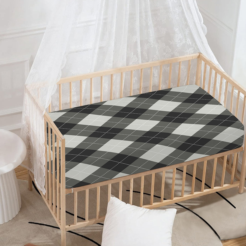 Shadow Grey Argyle Pattern Print Baby Crib Sheet
