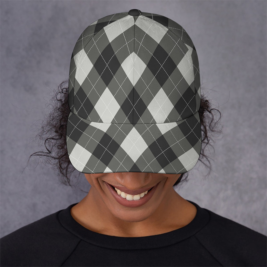 Shadow Grey Argyle Pattern Print Baseball Cap