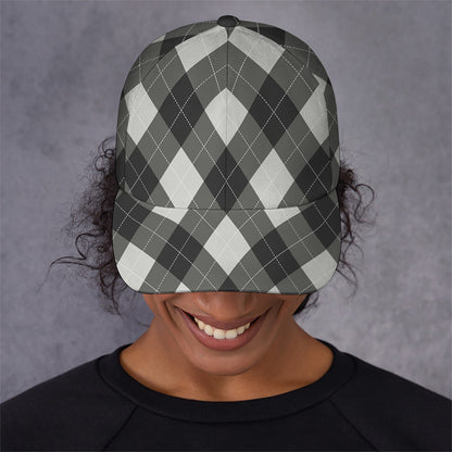 Shadow Grey Argyle Pattern Print Baseball Cap