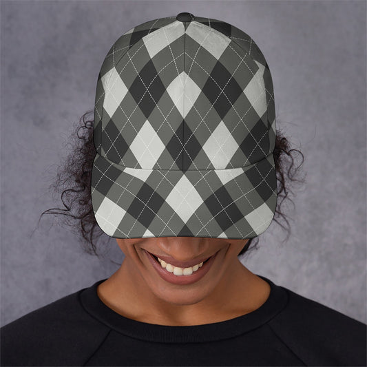 Shadow Grey Argyle Pattern Print Baseball Cap