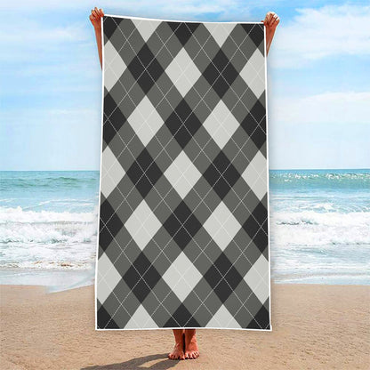 Shadow Grey Argyle Pattern Print Beach Towel