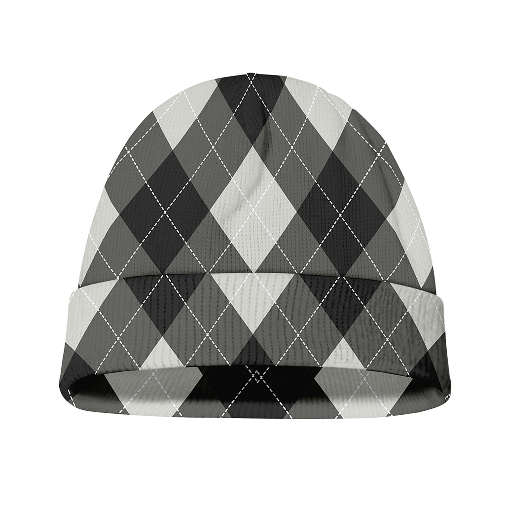 Shadow Grey Argyle Pattern Print Beanie
