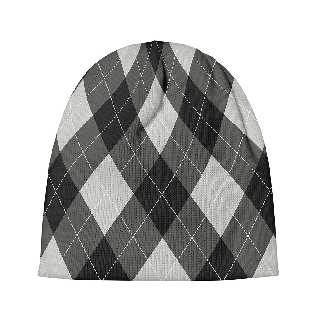 Shadow Grey Argyle Pattern Print Beanie
