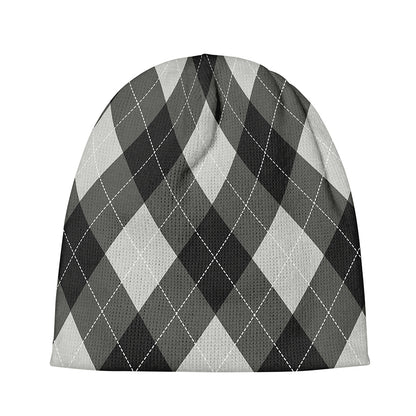 Shadow Grey Argyle Pattern Print Beanie