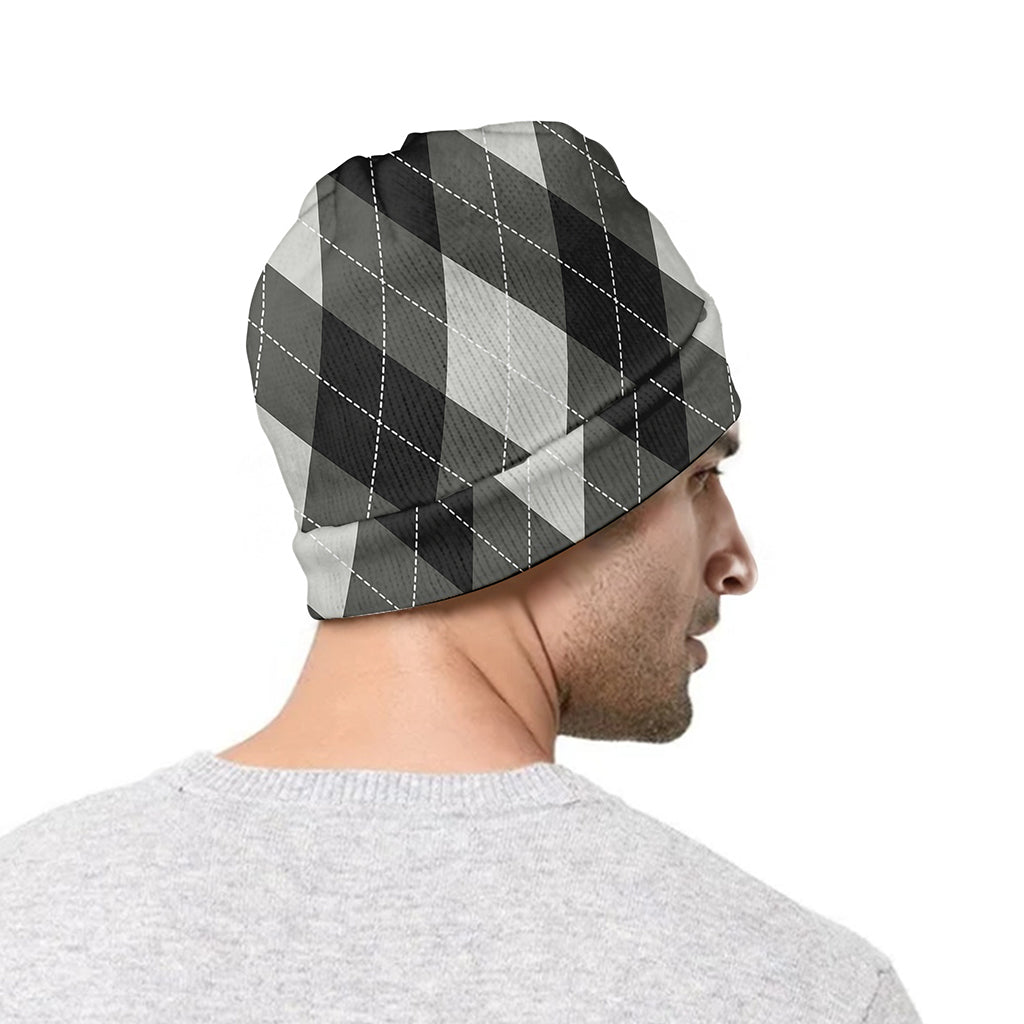 Shadow Grey Argyle Pattern Print Beanie