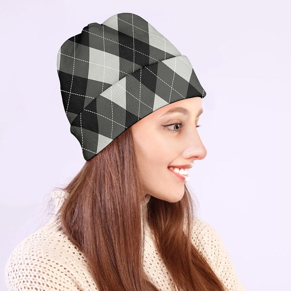 Shadow Grey Argyle Pattern Print Beanie