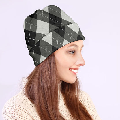 Shadow Grey Argyle Pattern Print Beanie