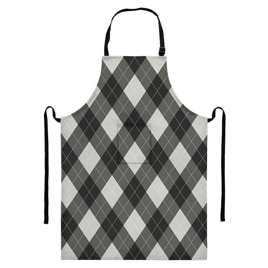 Shadow Grey Argyle Pattern Print Bib Apron With Pocket