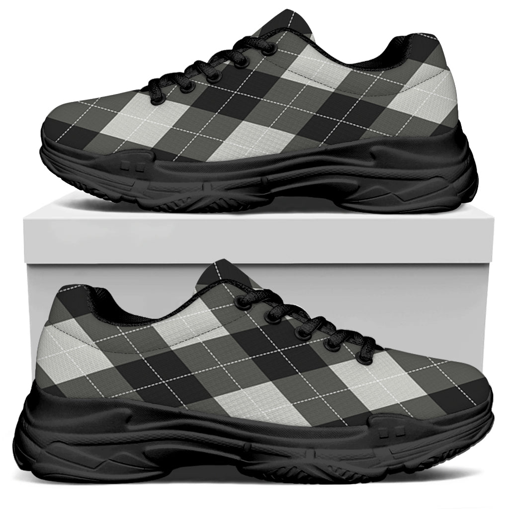 Shadow Grey Argyle Pattern Print Black Chunky Shoes