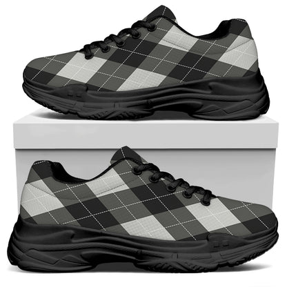 Shadow Grey Argyle Pattern Print Black Chunky Shoes