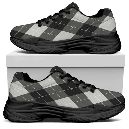 Shadow Grey Argyle Pattern Print Black Chunky Shoes
