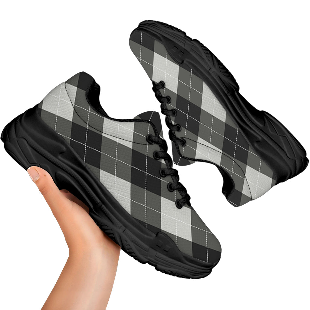 Shadow Grey Argyle Pattern Print Black Chunky Shoes