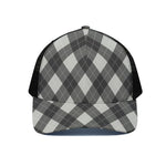 Shadow Grey Argyle Pattern Print Black Mesh Trucker Cap