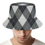 Shadow Grey Argyle Pattern Print Bucket Hat