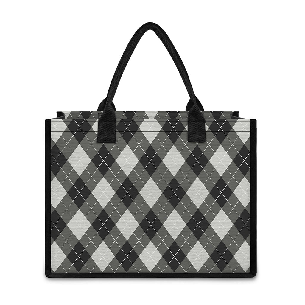 Shadow Grey Argyle Pattern Print Canvas Tote Bag