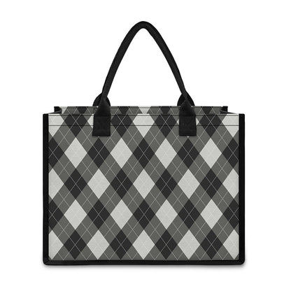 Shadow Grey Argyle Pattern Print Canvas Tote Bag