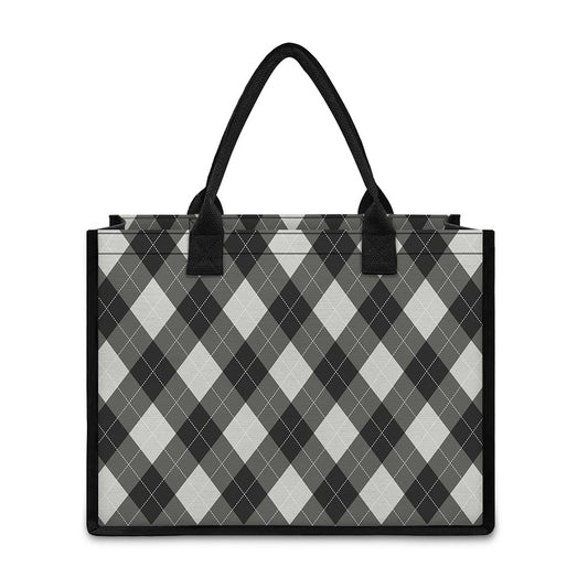 Shadow Grey Argyle Pattern Print Canvas Tote Bag