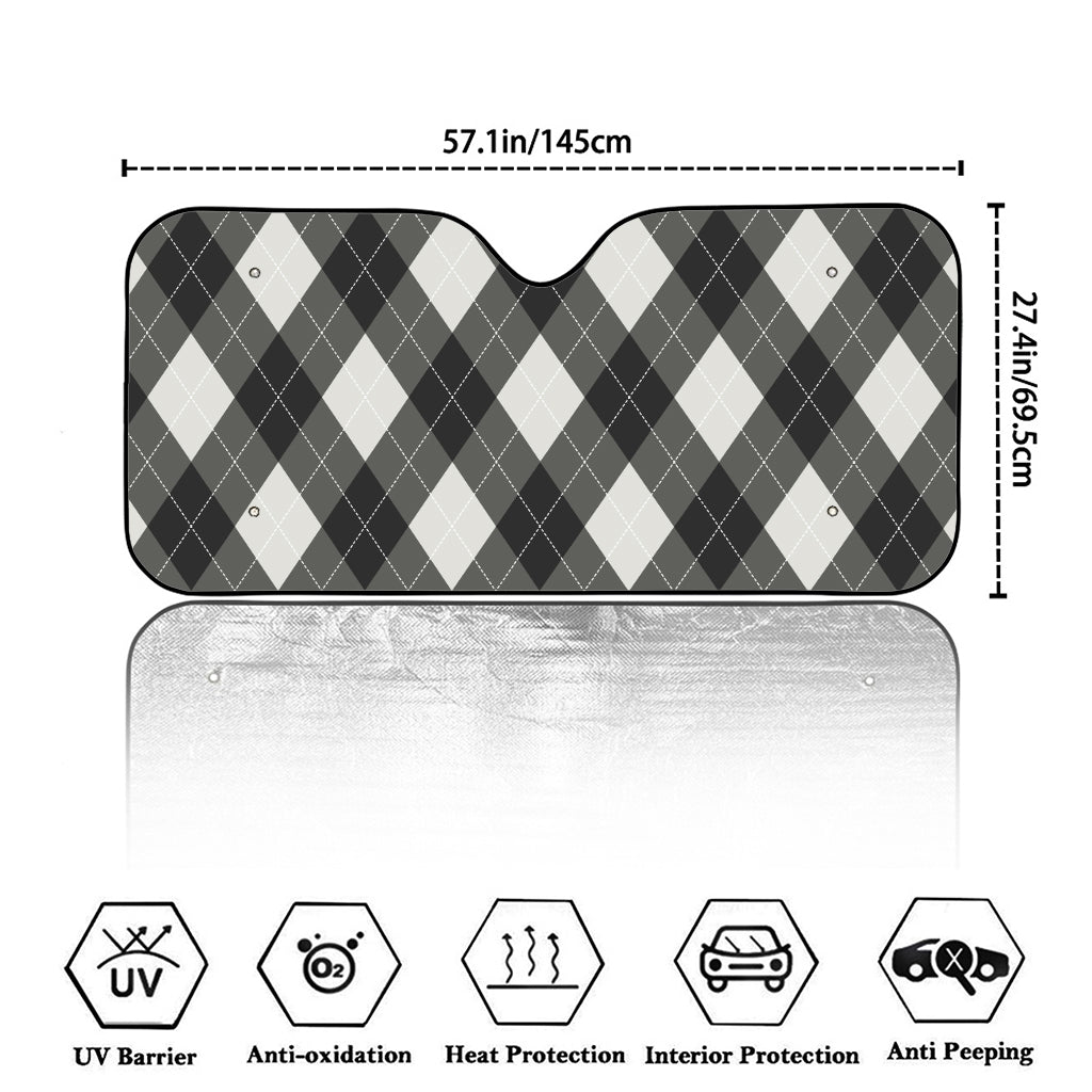 Shadow Grey Argyle Pattern Print Car Windshield Sun Shade