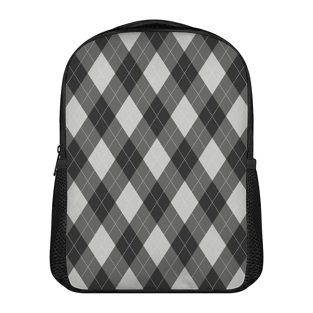 Shadow Grey Argyle Pattern Print Casual Backpack