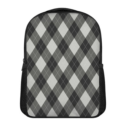 Shadow Grey Argyle Pattern Print Casual Backpack