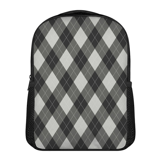 Shadow Grey Argyle Pattern Print Casual Backpack