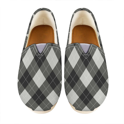 Shadow Grey Argyle Pattern Print Casual Shoes