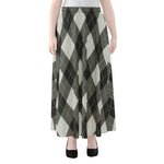 Shadow Grey Argyle Pattern Print Chiffon Maxi Skirt