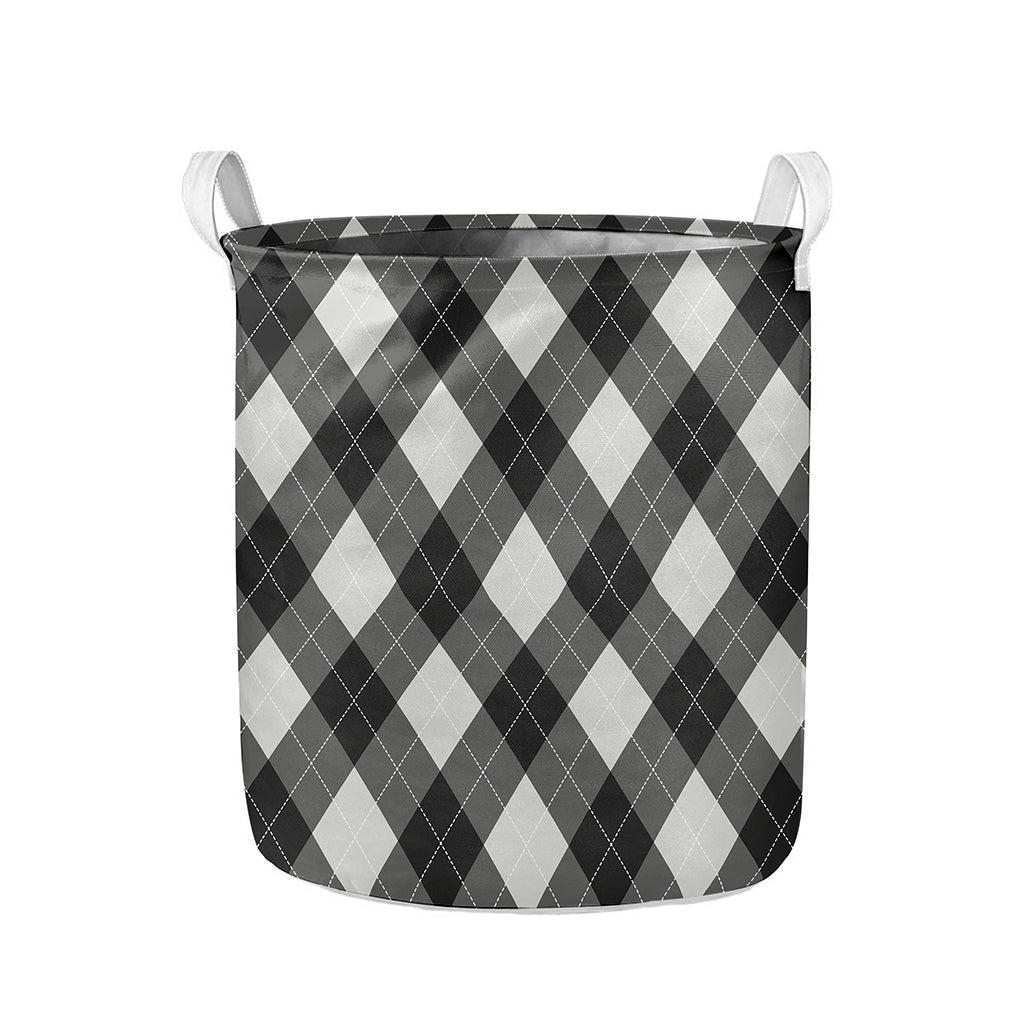 Shadow Grey Argyle Pattern Print Collapsible Laundry Basket