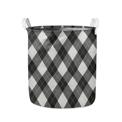 Shadow Grey Argyle Pattern Print Collapsible Laundry Basket