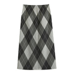 Shadow Grey Argyle Pattern Print Cotton Front Slit Maxi Skirt