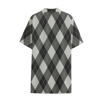 Shadow Grey Argyle Pattern Print Cotton Hawaiian Shirt