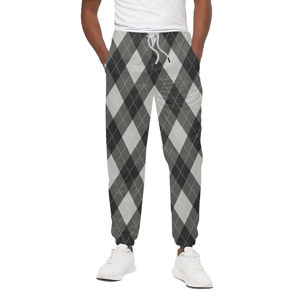 Shadow Grey Argyle Pattern Print Cotton Pants