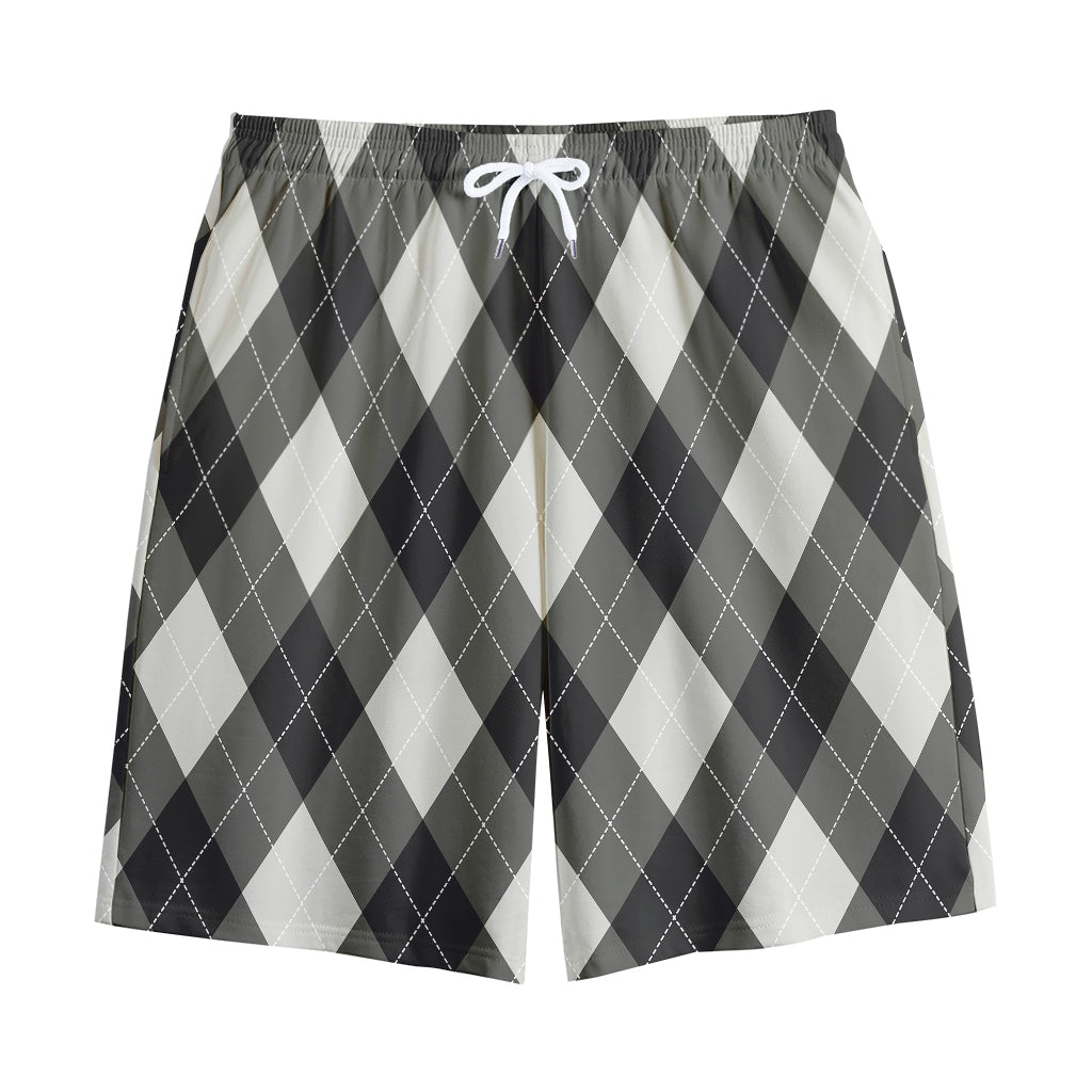 Shadow Grey Argyle Pattern Print Cotton Shorts